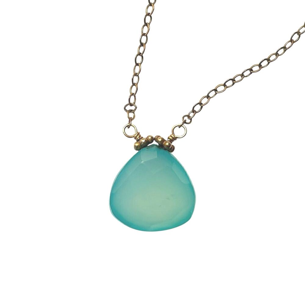 Dainty Mint Green Teardrop Pendant Necklace Gold Tone 16.5” Minimalist